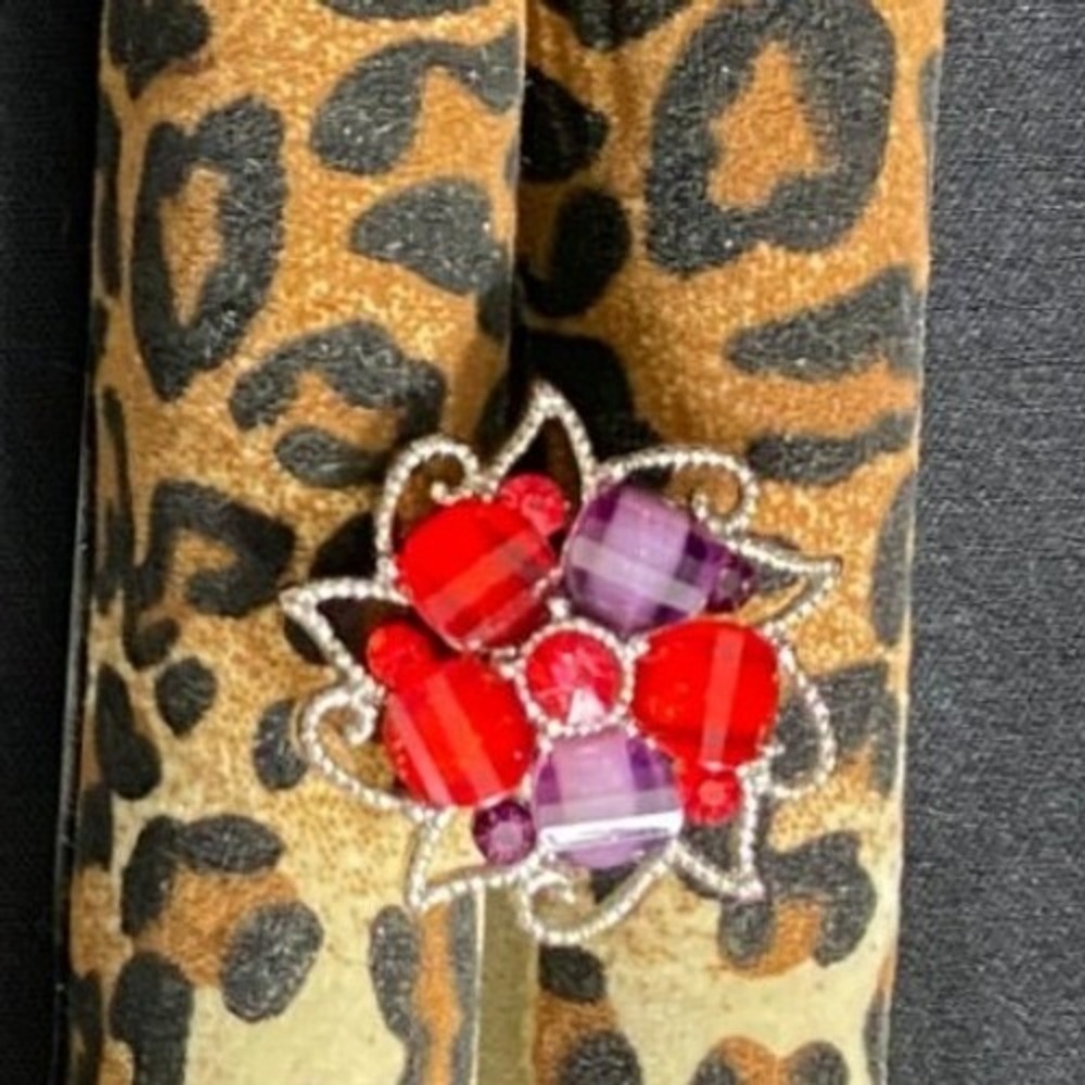 Silver Tone Floral Cluster‎ Ring with Red & Purple Beads – Costume Jewelry S 6.5